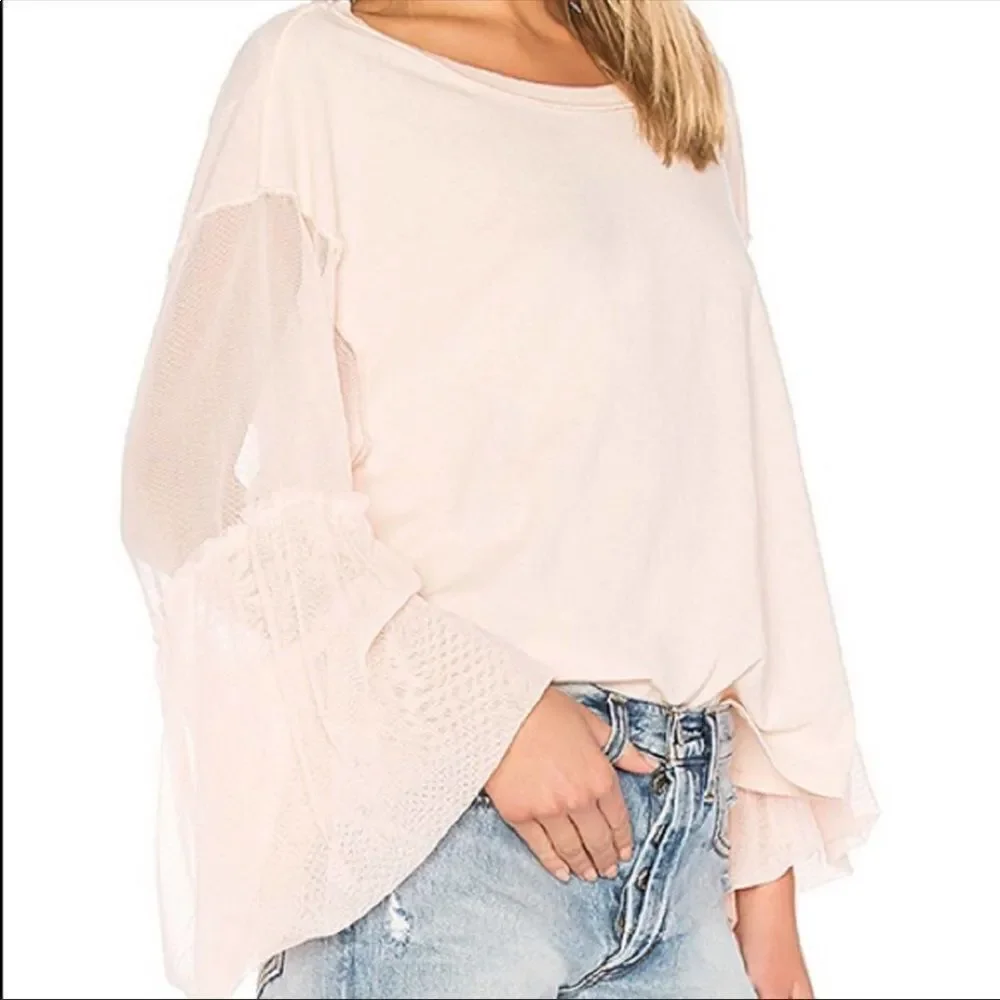 FREE PEOPLE | Still Got It Pink Top Mesh Sleeves XS